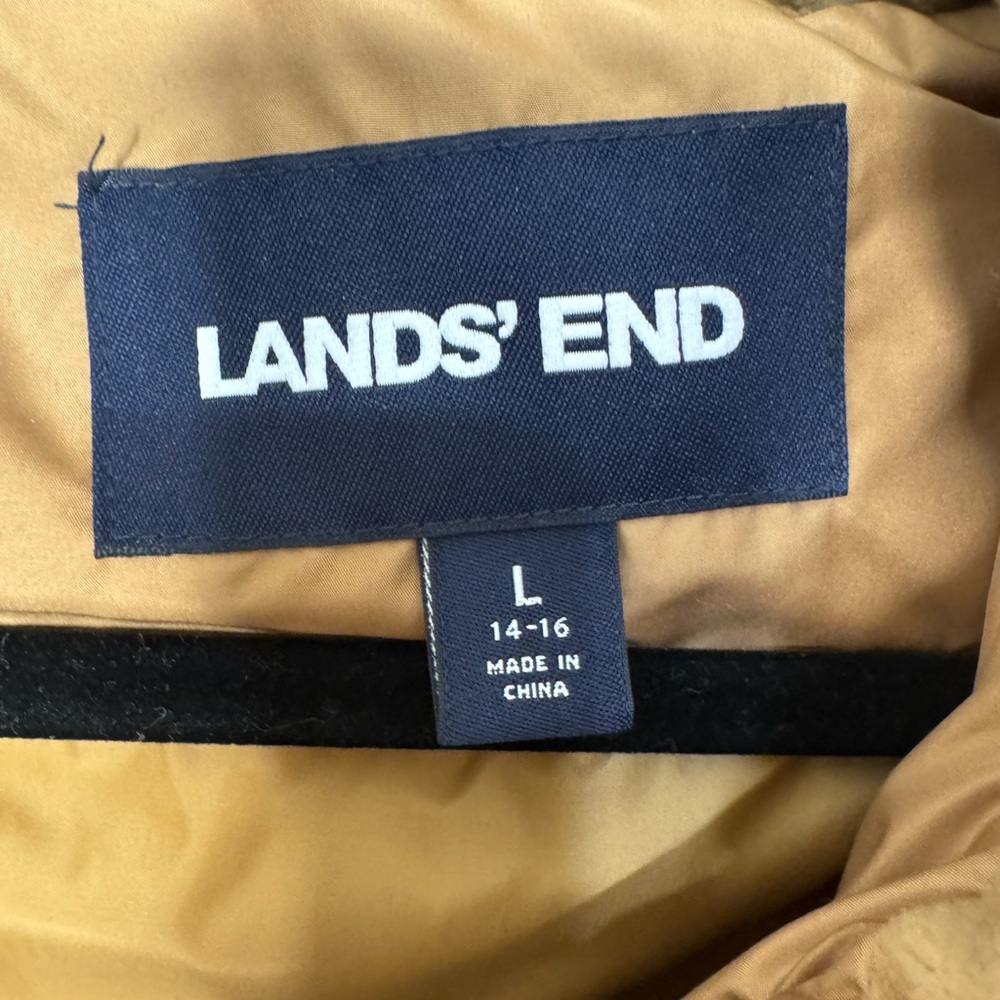 Lands' End Women's Max 600 Down Puffer Jacket Coat Hits Thigh Camel Size 14-16 - Picture 6 of 8